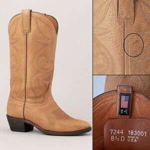 Vtg Men 8.5D Dingo‎ Western Cowboy Boots Leather Stitching Pointed Toe Made USA